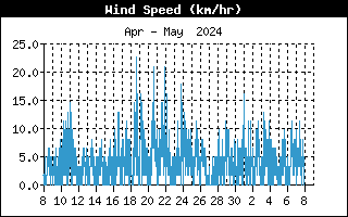Andamento velocità media del vento nell'ultimo mese
